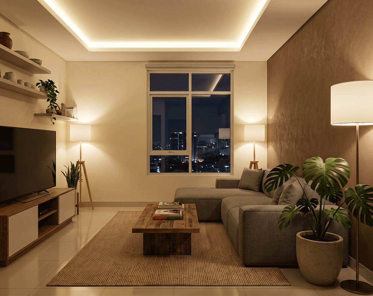 Harmonisasi Furnitur Kayu dan Lampu Warm White